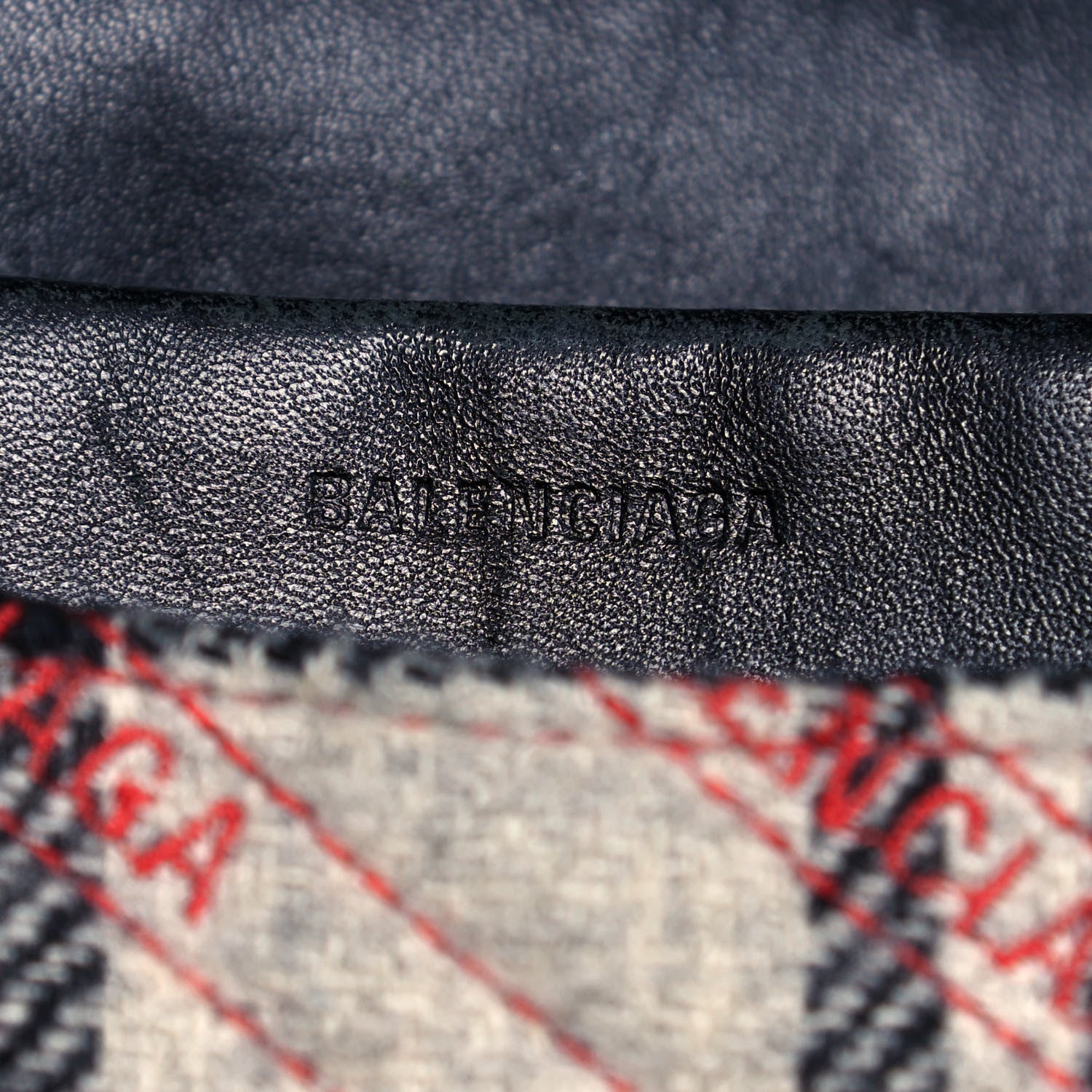 Balenciaga Wool Plaid Diagonal Allover Logo Matelasse M BB Round Shoulder Bag Black White Red 12 of 14