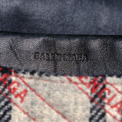 Balenciaga Wool Plaid Diagonal Allover Logo Matelasse M BB Round Shoulder Bag Black White Red 12 of 14