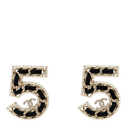 Chanel Crystal Lambskin Chain CC No 5 Earrings Gold Black 1 of 4