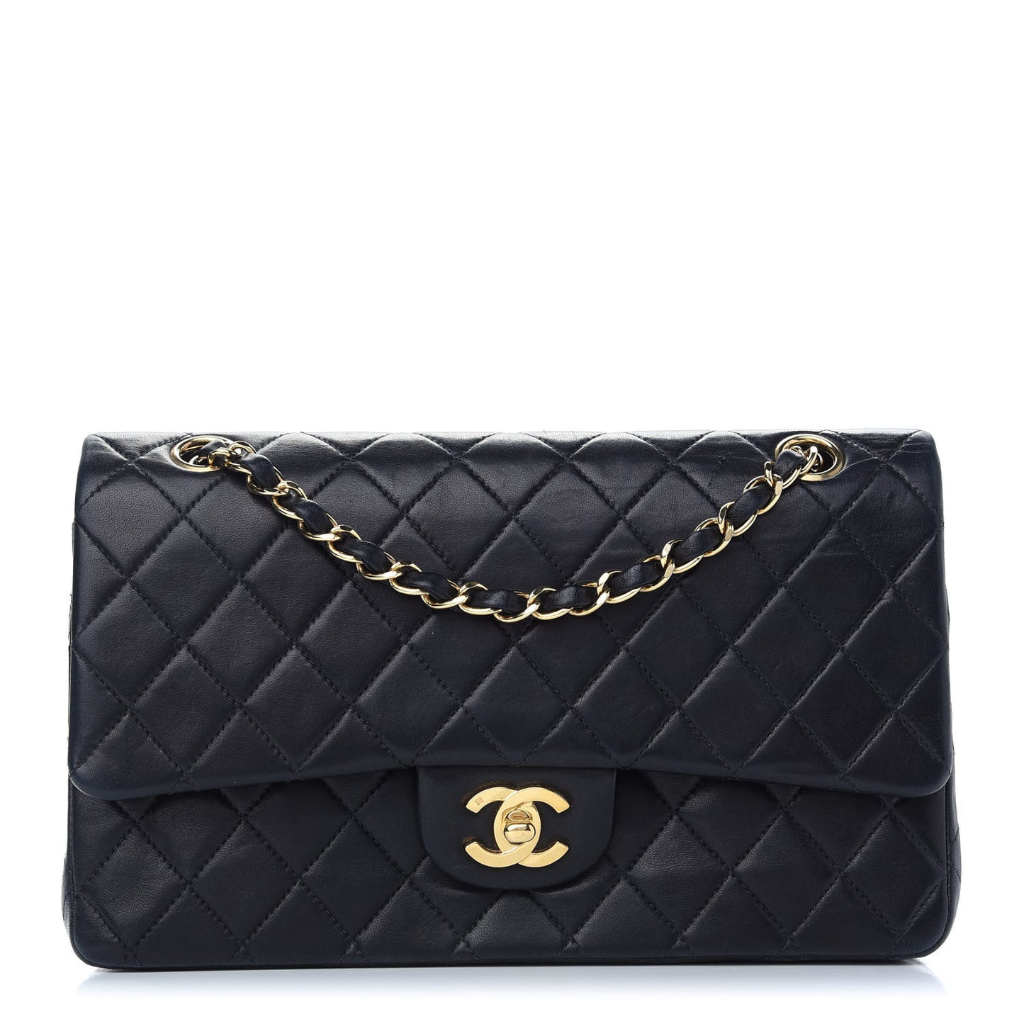 Lambskin Quilted Medium Double Flap Black