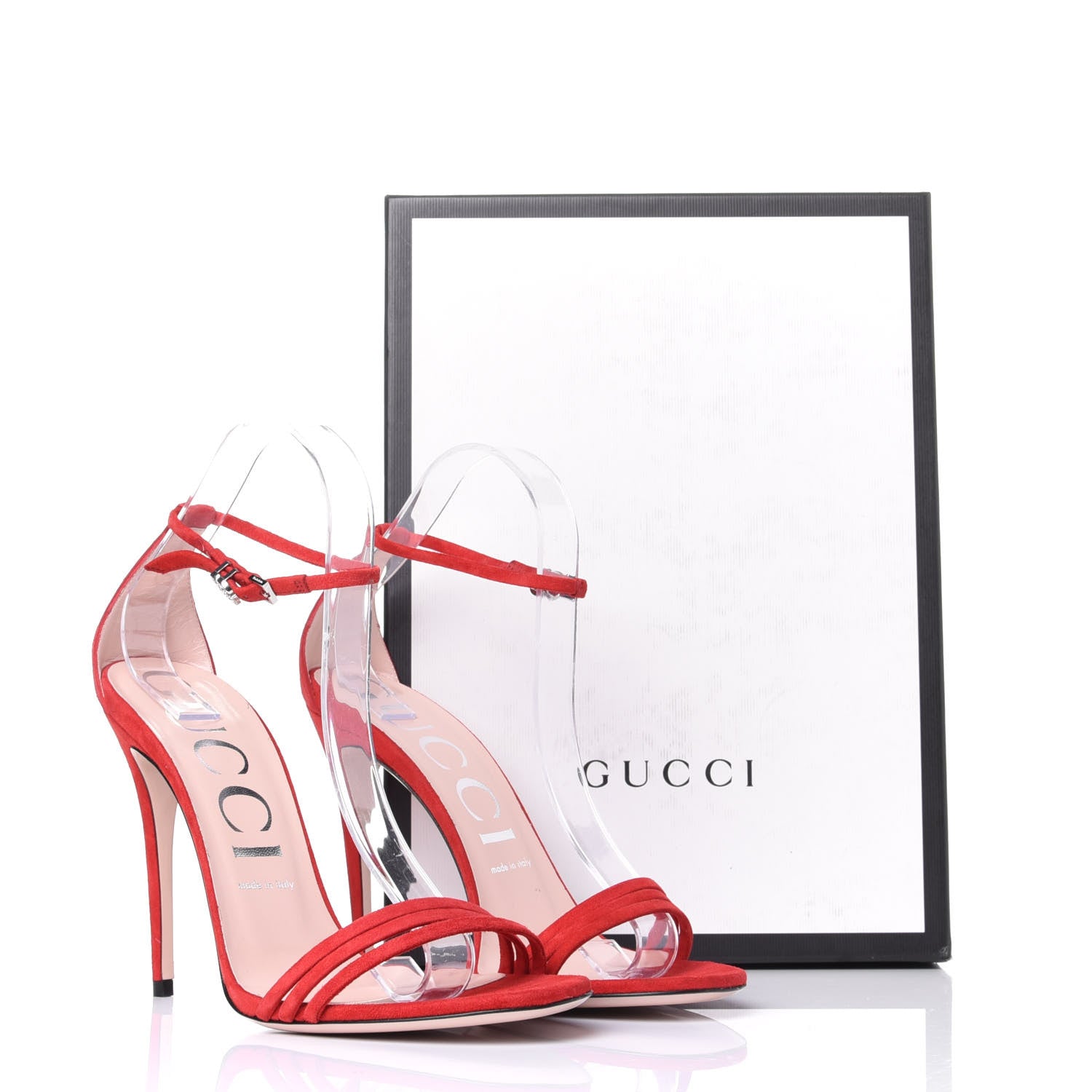 Gucci Kid Scamosciato GG Ankle Strap High Heel Sandals 39 Hibiscus Red 10 of 10