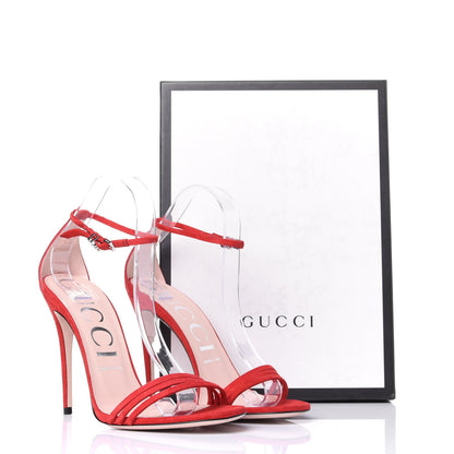 Gucci Kid Scamosciato GG Ankle Strap High Heel Sandals 39 Hibiscus Red 10 of 10