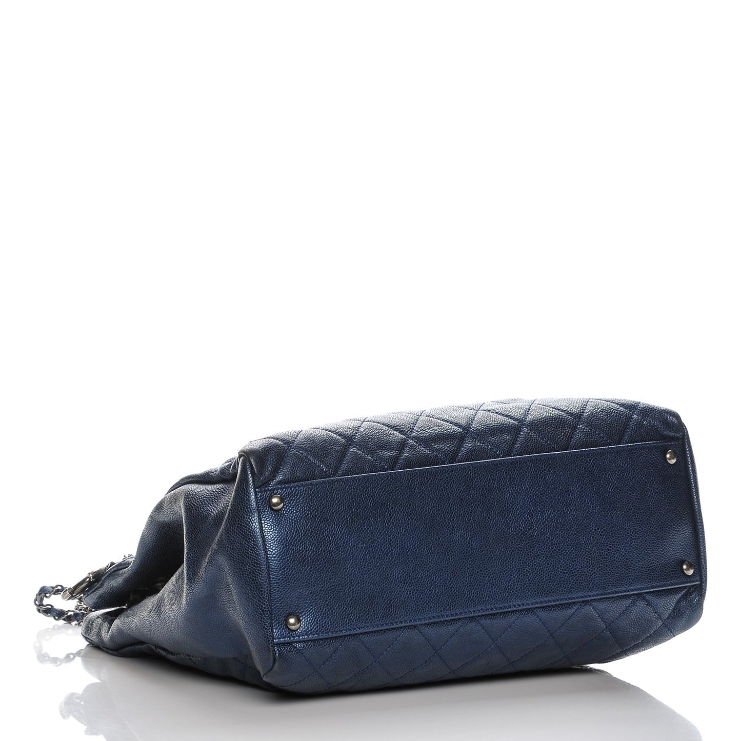 Iridescent Caviar Quilted Chic Tall Shopping Tote Navy