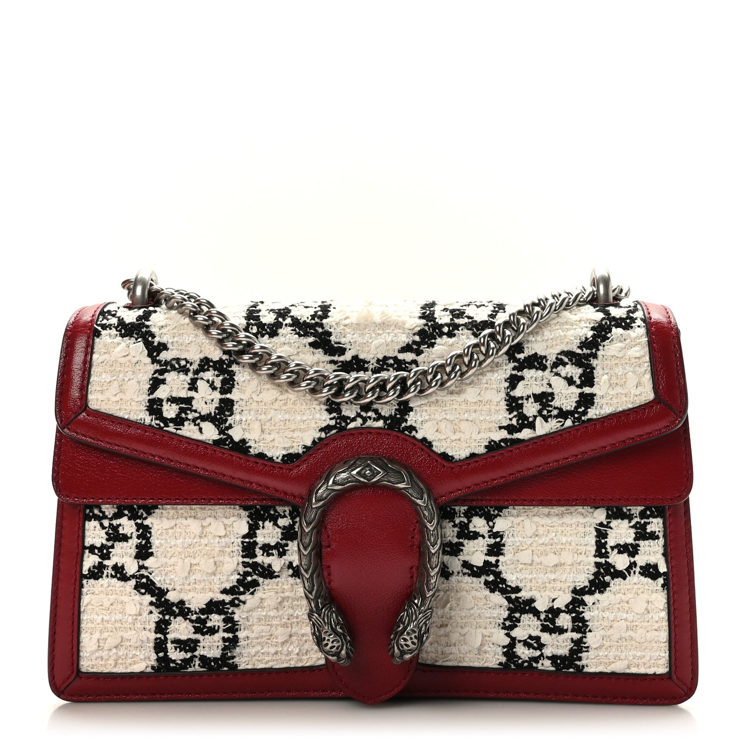 Tweed GG Monogram Small Dionysus Shoulder Bag White Black Romantic Cherry
