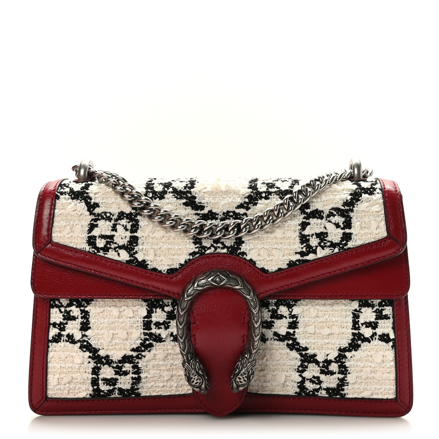 Gucci Tweed GG Monogram Small Dionysus Shoulder Bag White Black Romantic Cherry 1 of 10