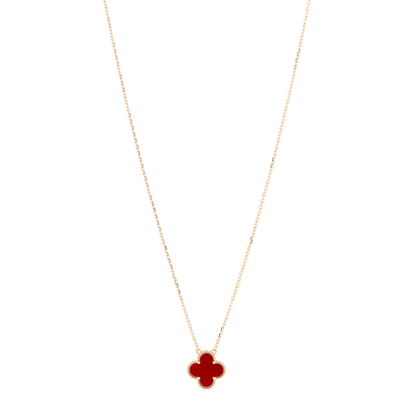 18K Yellow Gold Carnelian Vintage Alhambra Pendant Necklace