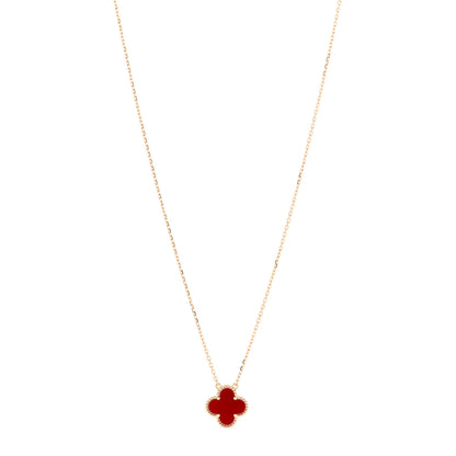 Van Cleef & Arpels 18K Yellow Gold Carnelian Vintage Alhambra Pendant Necklace 1 of 6
