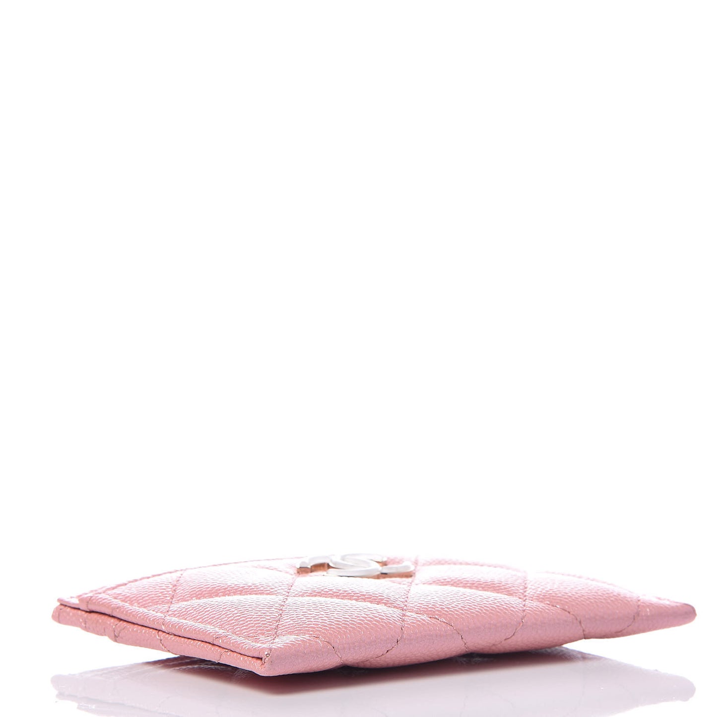 Iridescent Caviar Quilted Card Holder Pink