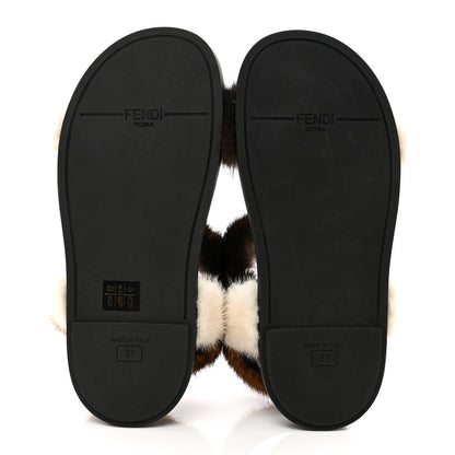 Fendi Mink Fur FF Fendi Feel Sandals 37 Mogano Brown Perla Tobacco Black 5 of 8