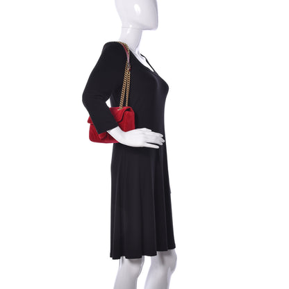 Gucci Velvet Matelasse Mini GG Marmont Shoulder Bag Hibiscus Red 3 of 10