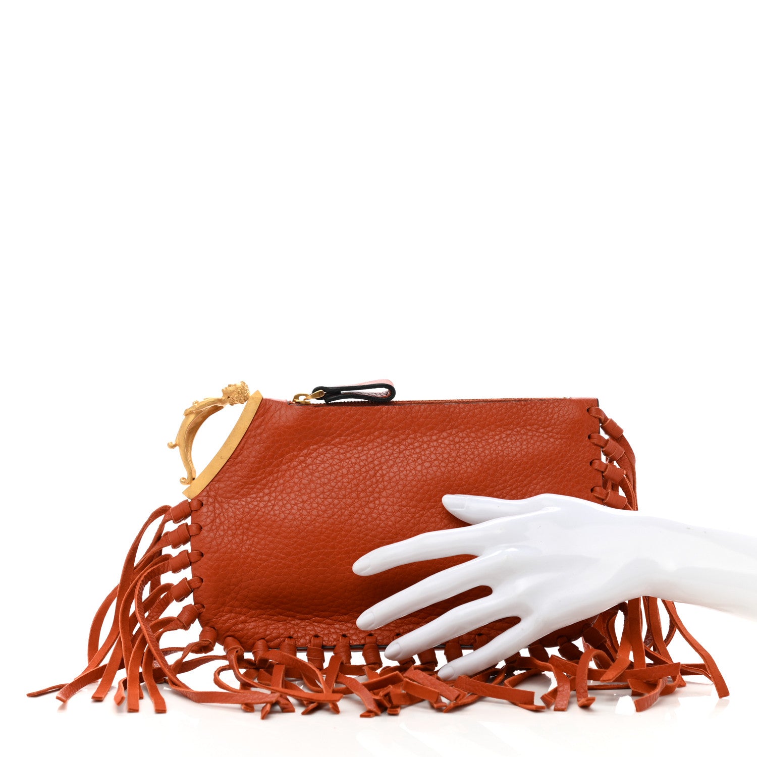 Valentino Garavani Calfskin C-Rockee Sagittarius Fringe Clutch Red 2 of 10