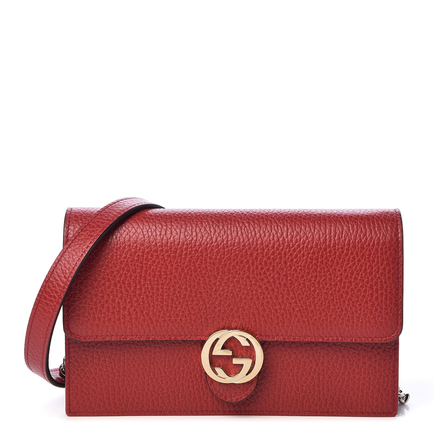 Dollar Calfskin Interlocking G Chain Wallet Red
