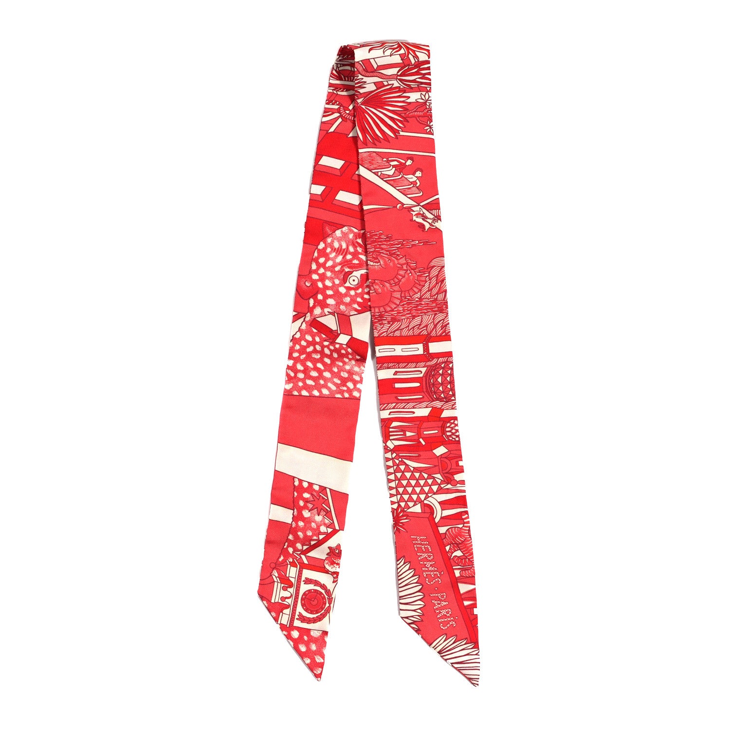 Hermes Silk Animapolis Twilly Rouge White 4 of 12