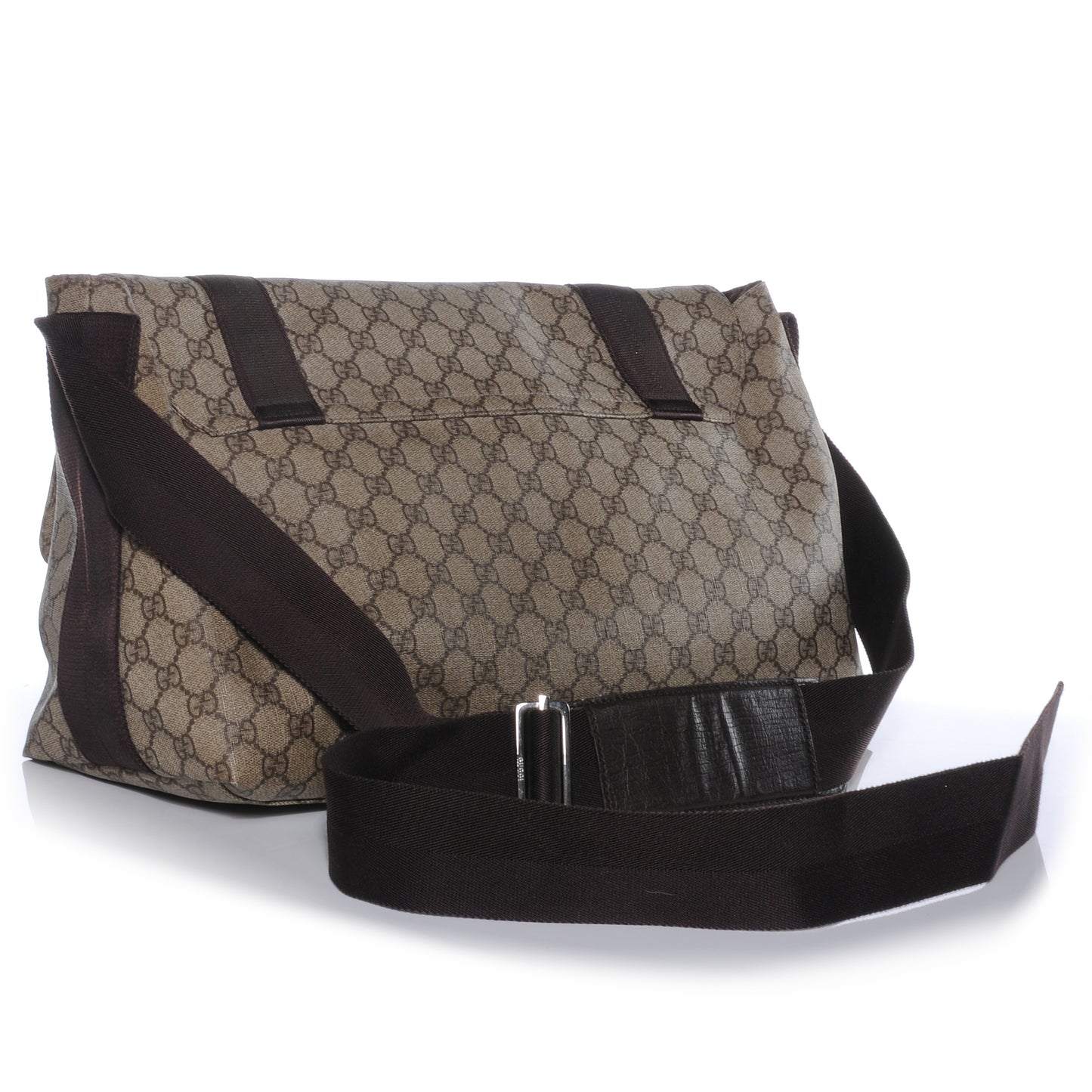 GG Plus Monogram Double Buckle Flap Messenger Bag Beige Ebony