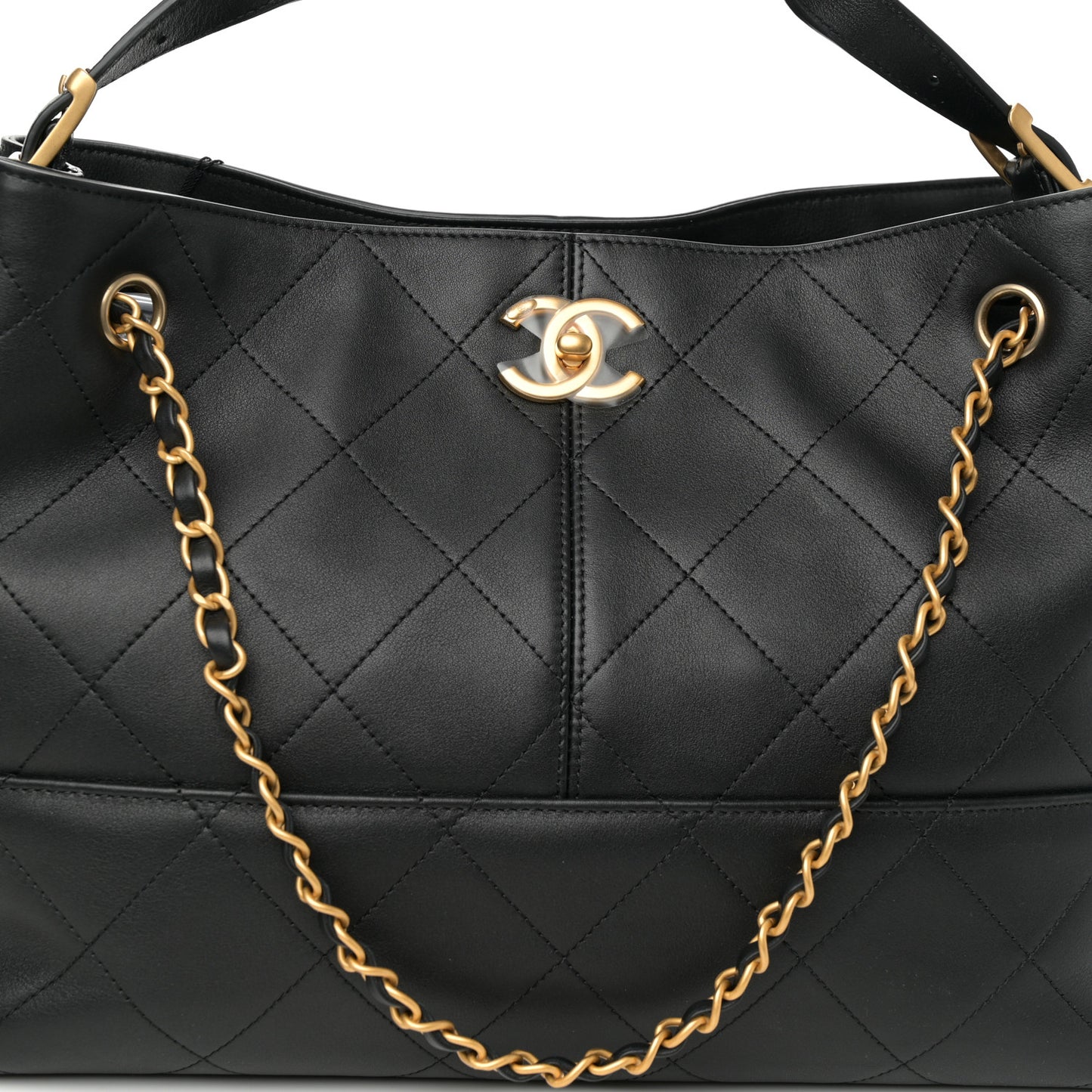 Calfskin Quilted Small Coco Base Shopping Bag Black