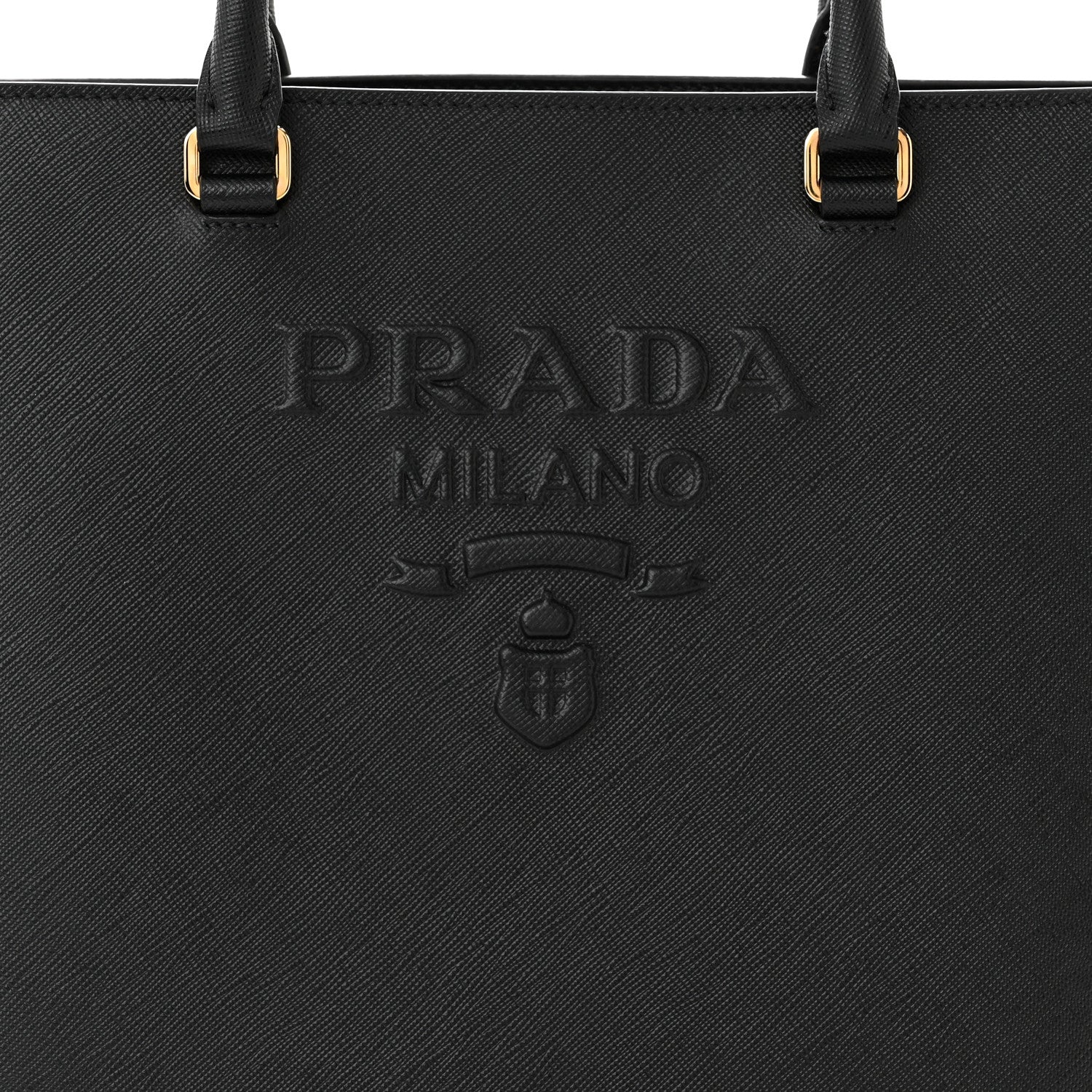 Prada Saffiano Lux Logo Embossed Large Shoulder Tote Handbag Black 8 of 11