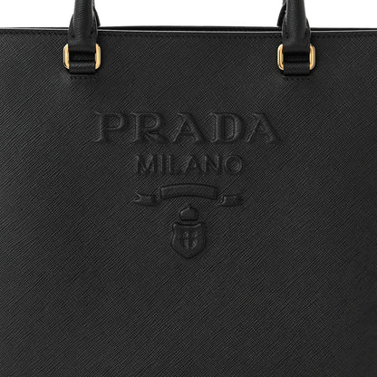 Prada Saffiano Lux Logo Embossed Large Shoulder Tote Handbag Black 8 of 11