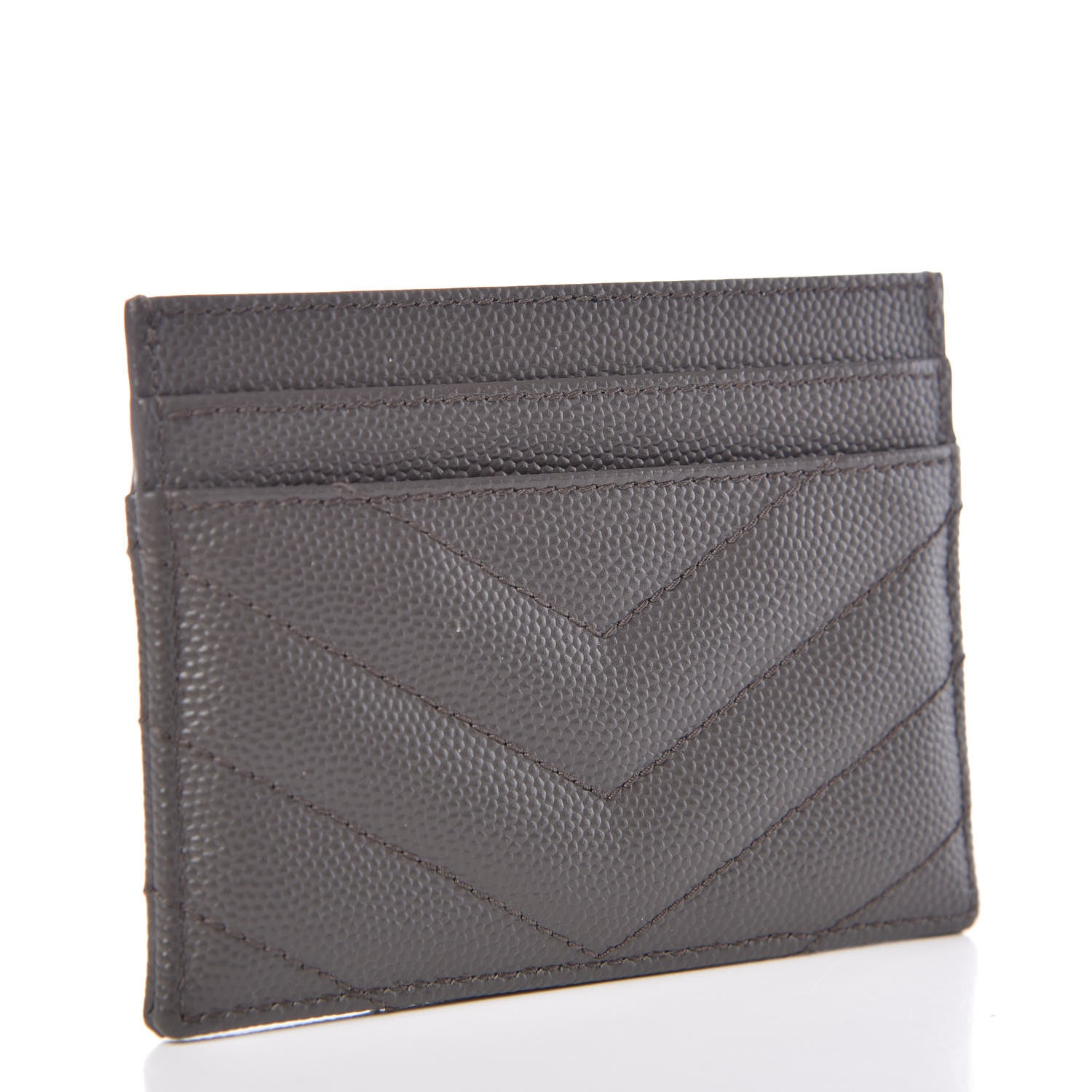Saint Laurent Grain De Poudre Matelasse Chevron Monogram Credit Card Case Coal 3 of 7