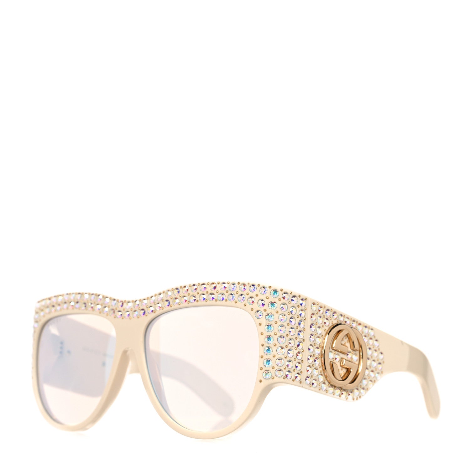 Gucci Acetate Crystal Oversize Hollywood Forever Sunglasses GG0144S Ivory 1 of 8