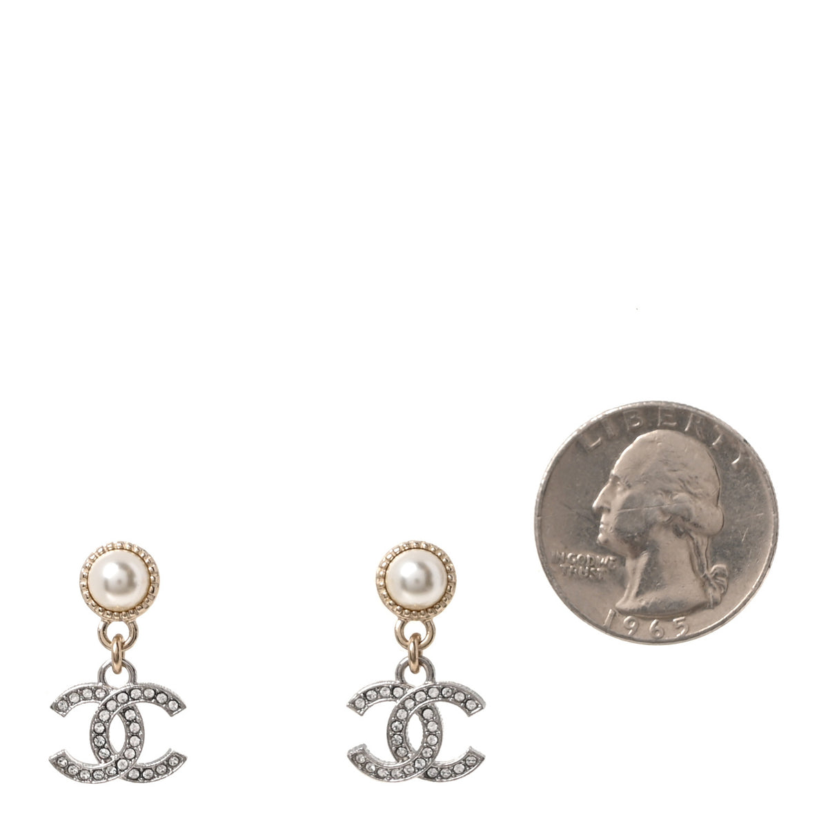 Crystal Pearl CC Pendant Earrings Silver Gold Pearly White