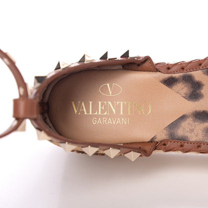 Valentino Garavani Canvas Leopard Print Rockstud Ankle Wrap Espadrille Flatform Sandals 35 Brown 6 of 9