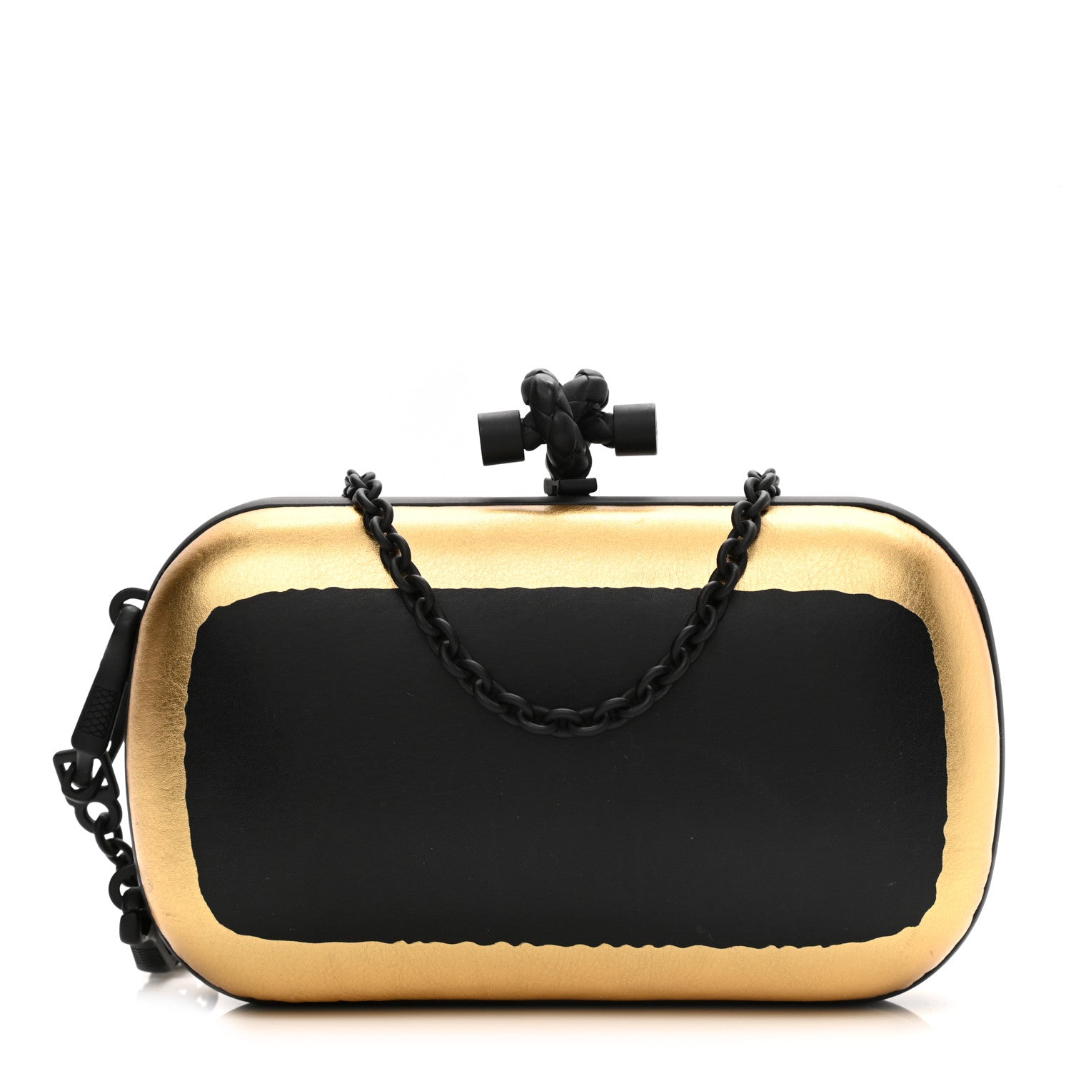 Bottega Veneta Gilded Waxed Leather Knot Clutch Gold Black 1 of 8