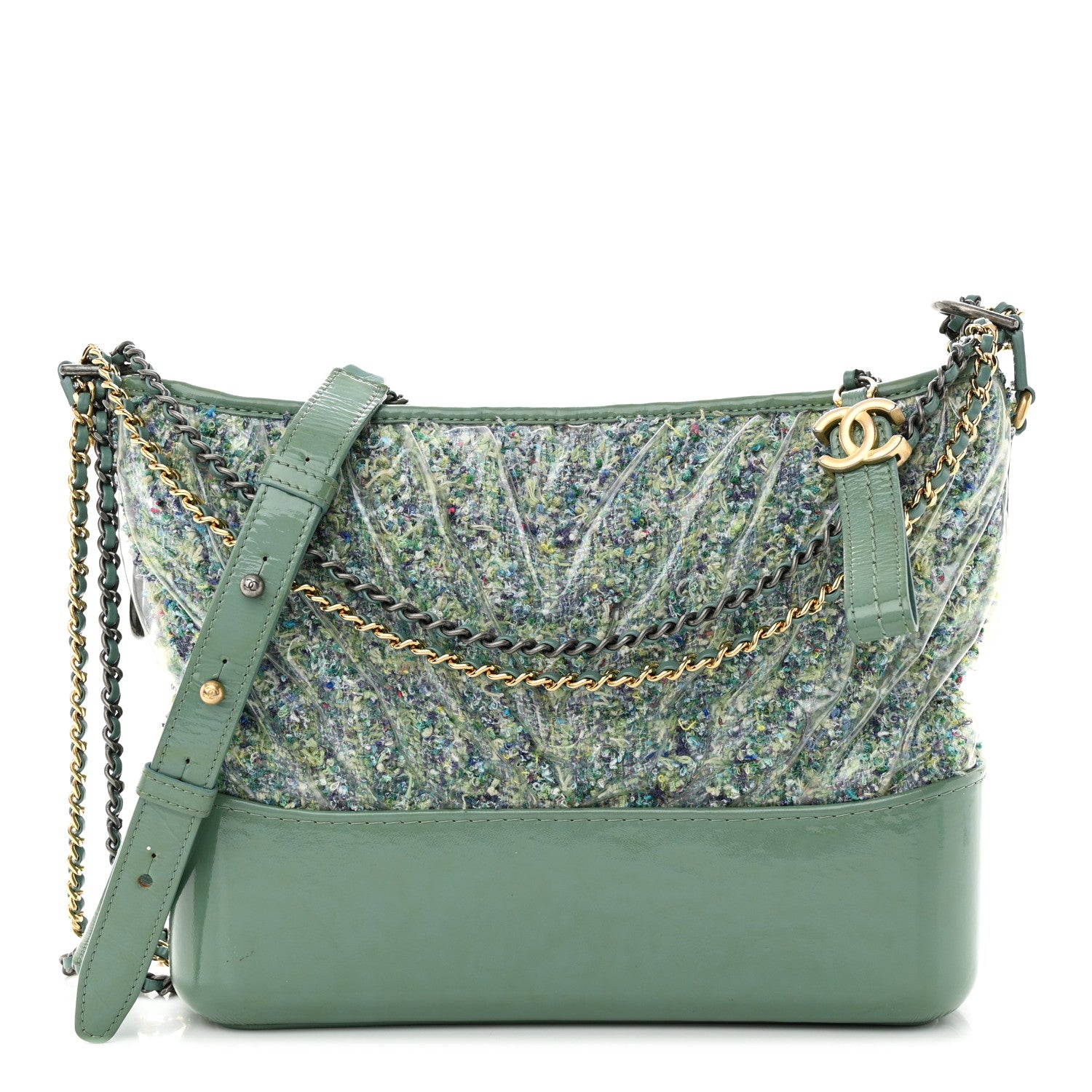 Chanel Tweed PVC Patent Chevron Quilted Medium Gabrielle Hobo Light Blue Multicolor 1 of 11