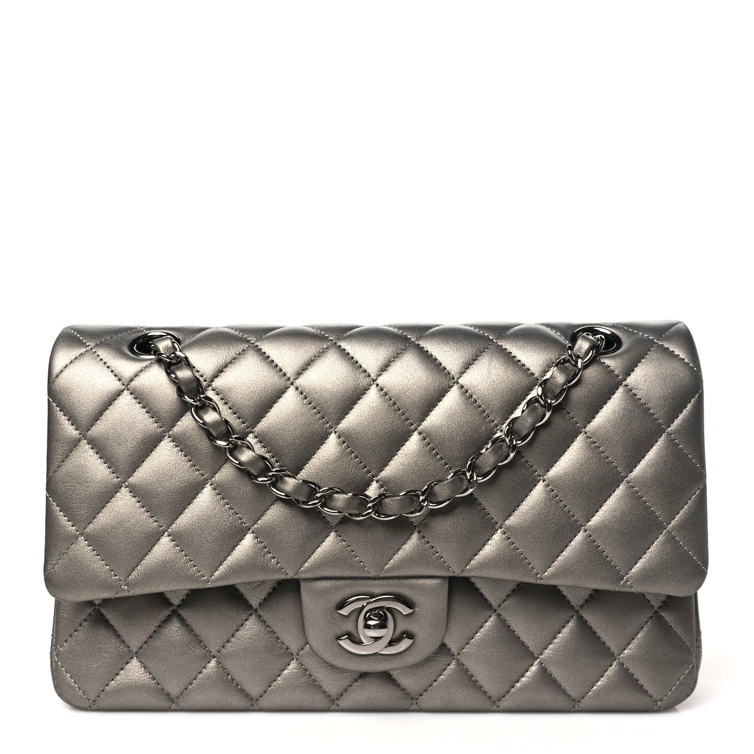 Chanel Metallic Calfskin Quilted Medium Double Flap Ruthenium Ruthenium 1 of 11