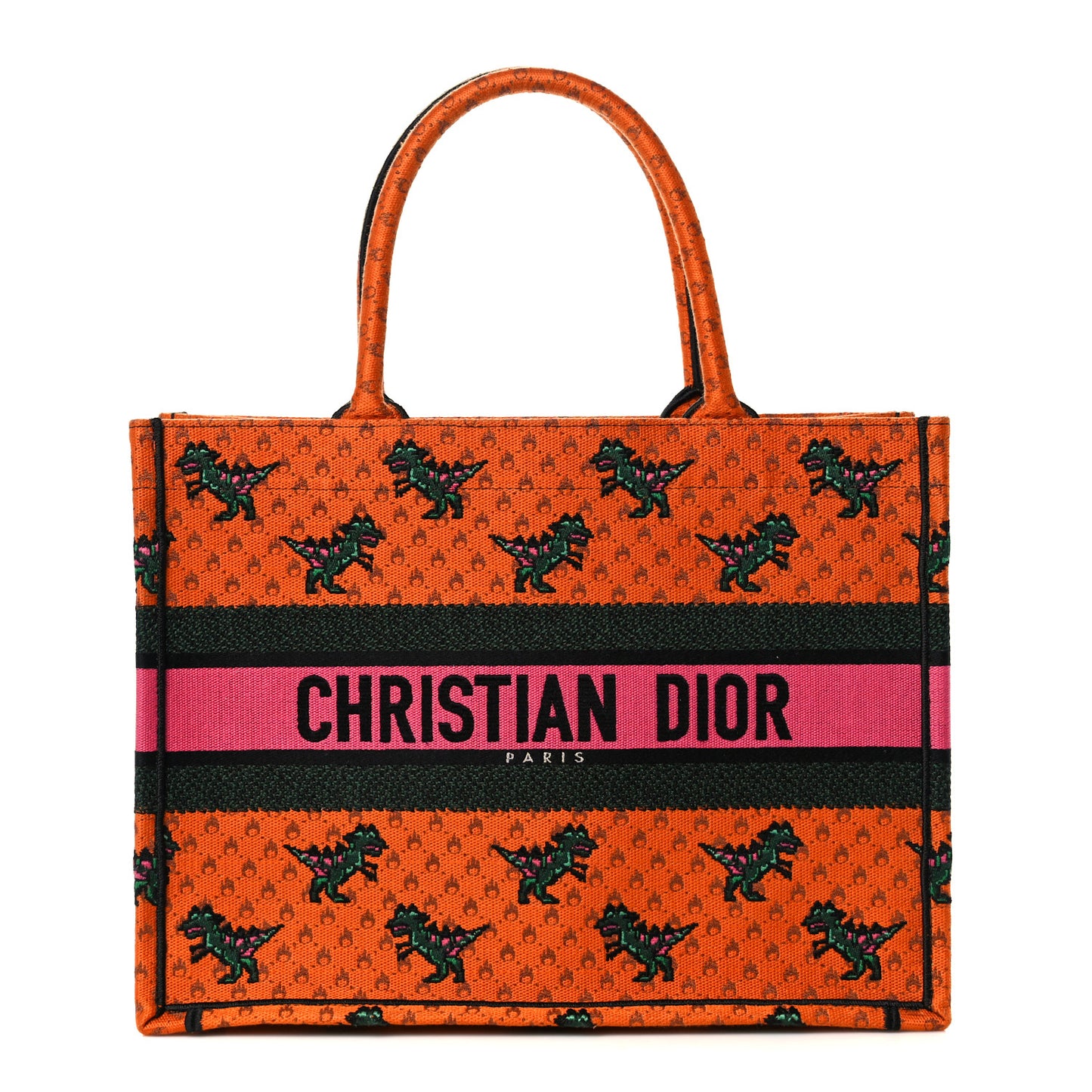 Canvas Embroidered Medium Dino Book Tote Orange Multicolor