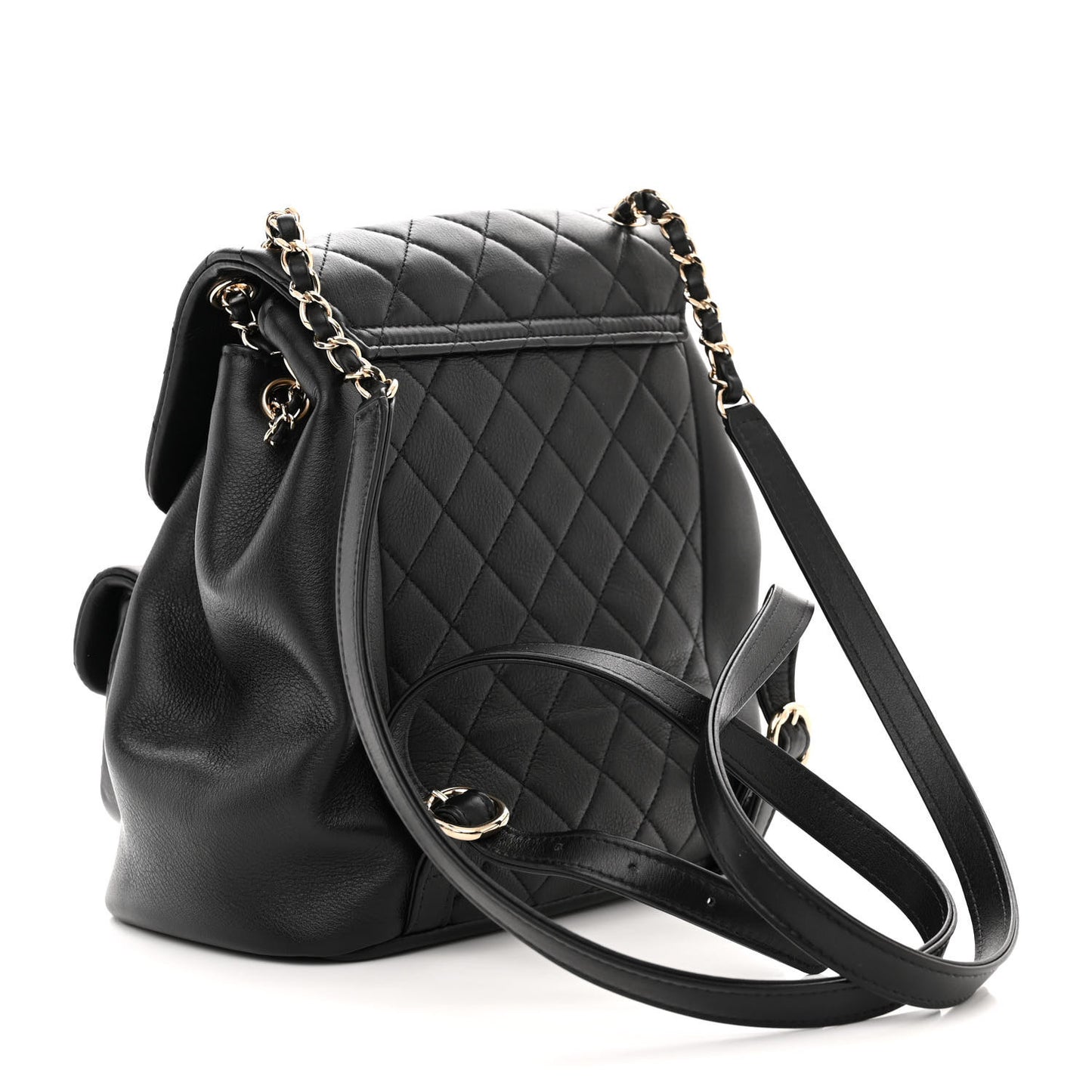 Lambskin Quilted Large Duma Drawstring Backpack Black
