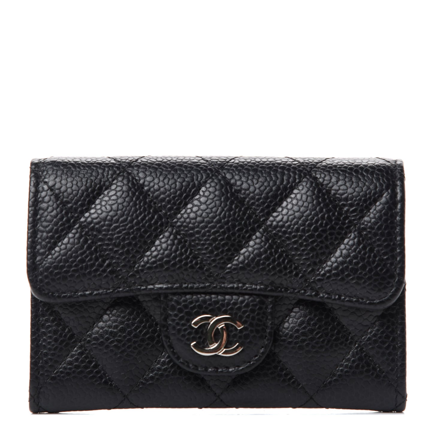 Caviar Quilted Flap Card Holder Black