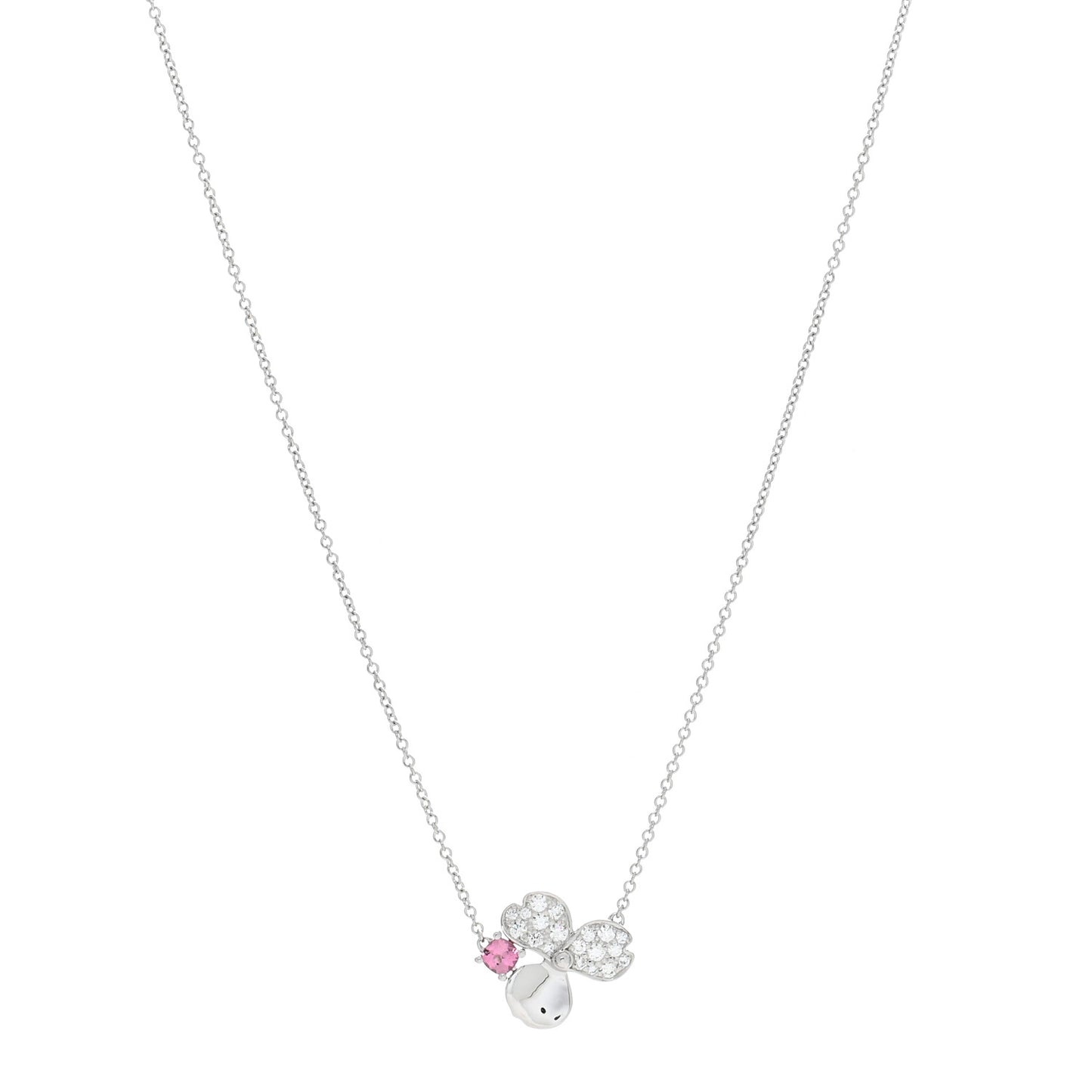 Platinum Diamond Pink Tourmaline Paper Flowers Pendant Necklace