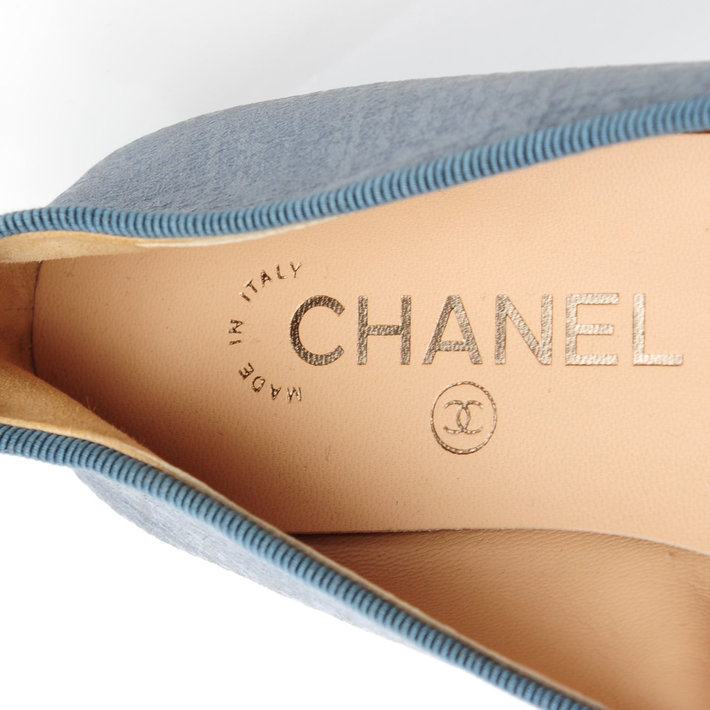Iridescent Calfskin Cap Toe CC Ballerina Flats 36.5 Blue