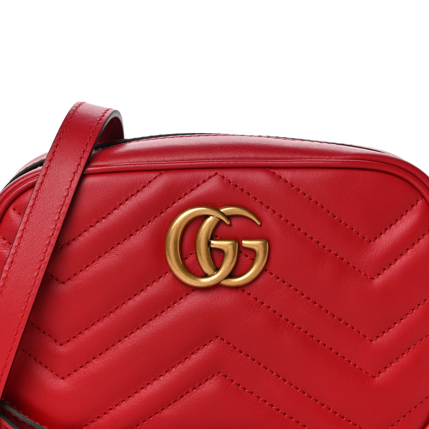 Gucci Calfskin Matelasse Mini GG Marmont Chain Shoulder Bag Hibiscus Red 9 of 11