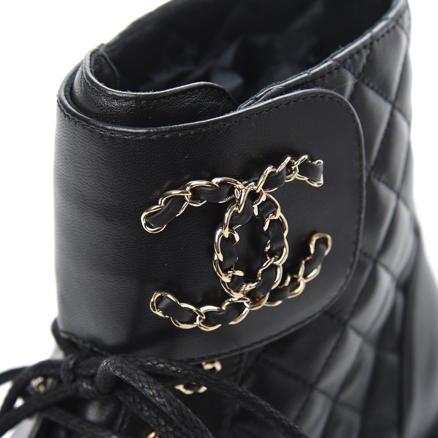Chanel Shiny Lambskin Quilted Lace Up Combat Boots 38 Black 9 of 11