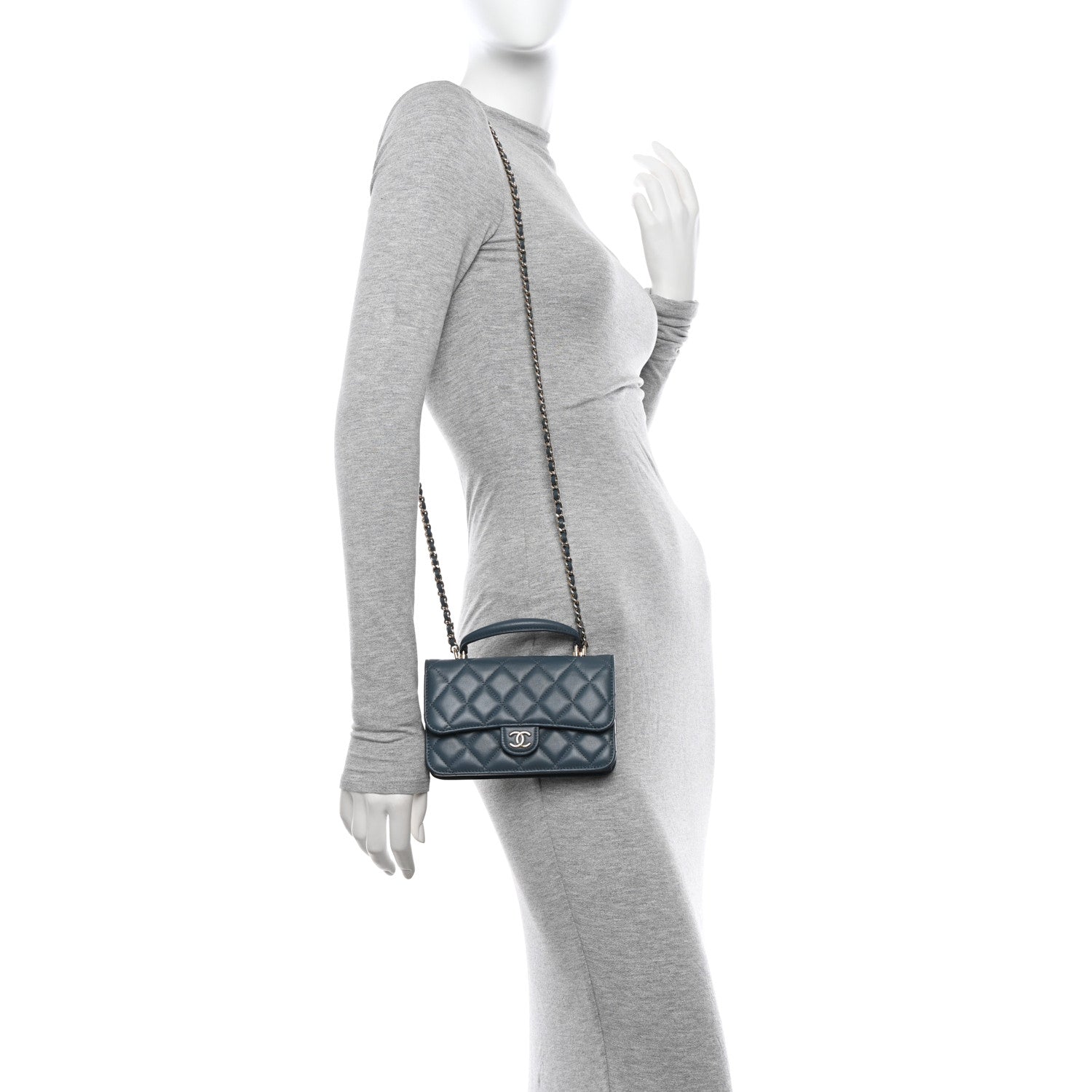 Chanel Lambskin Quilted Flap Phone Holder With Chain Blue 2 of 14