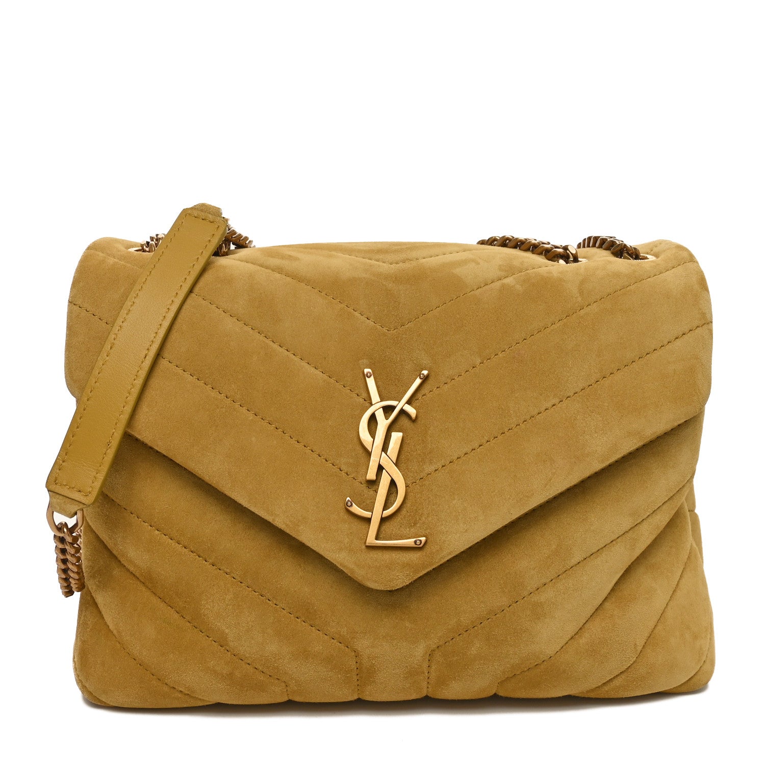 Saint Laurent Suede Y Quilted Monogram Small Loulou Shoulder Bag Chartreuse 1 of 10
