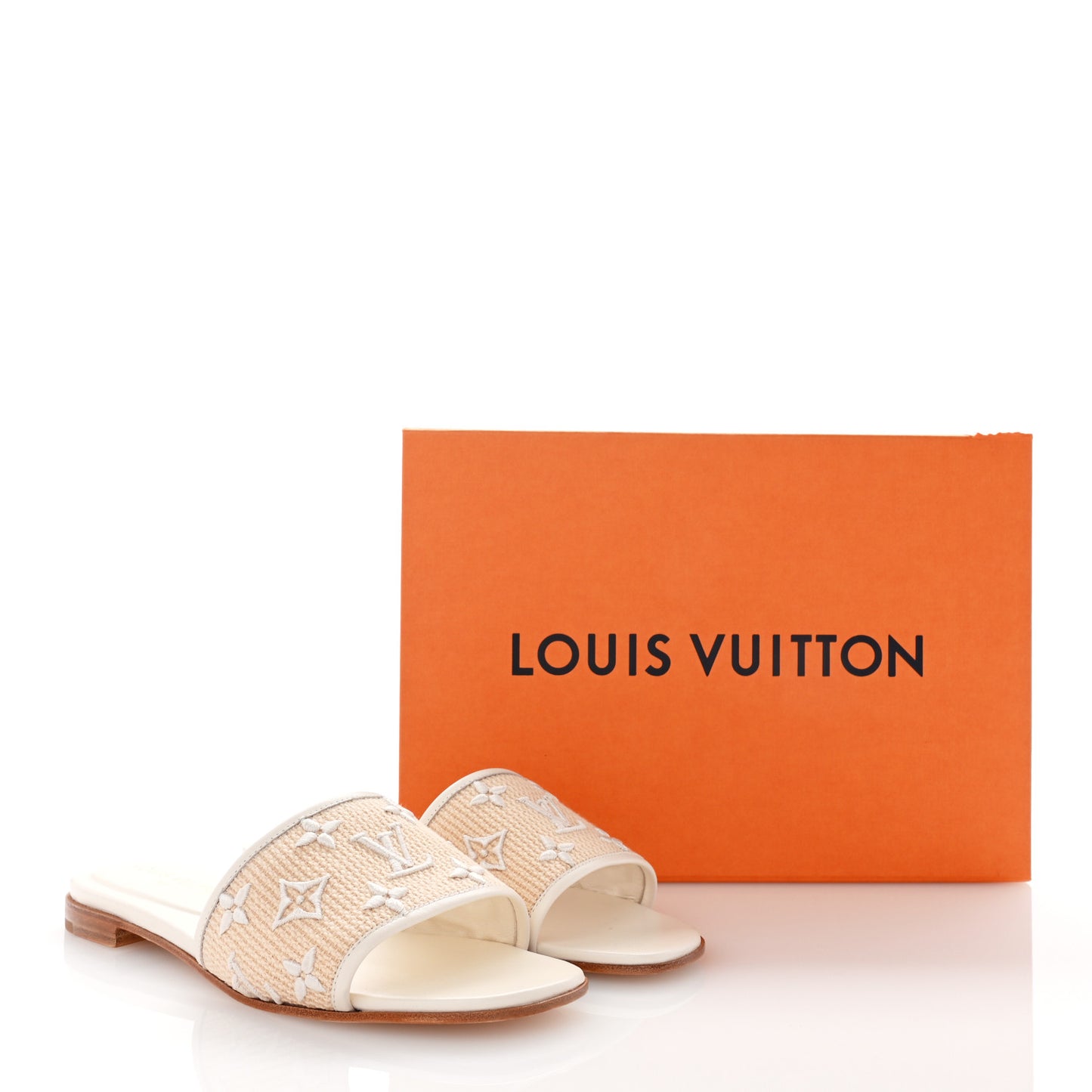 Raffia Calfskin Monogram By The Pool Revival Flat Mules 38 White