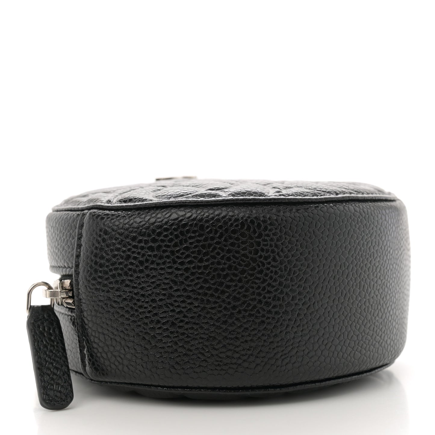 Caviar Camellia Embossed Round Clutch With Chain Black