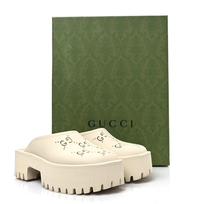 Gucci Rubber GG Monogram Perforated Elea Platform 55mm Lug Sole Sandals 37 Mystic White 10 of 10