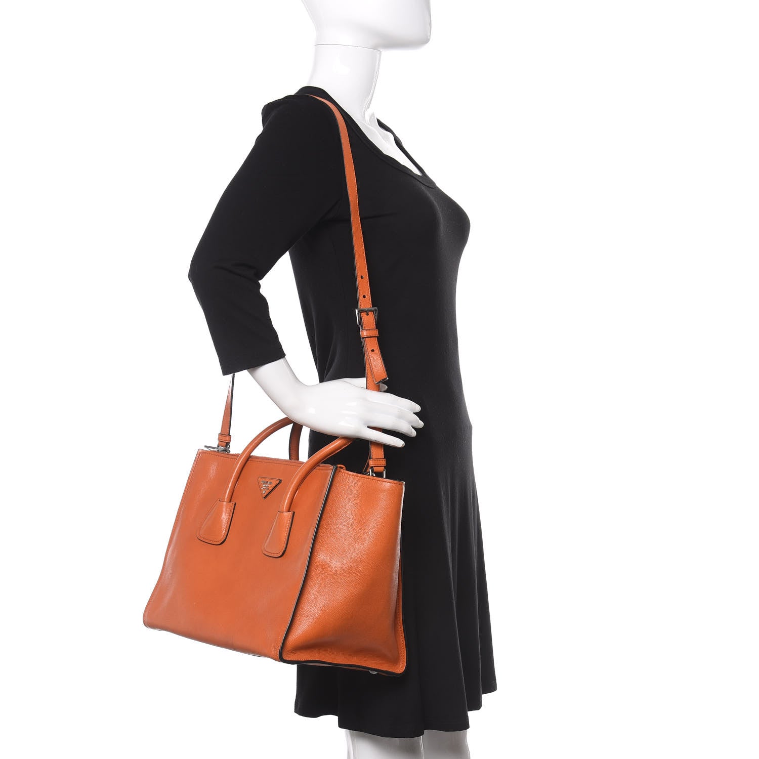 Prada Glace Calf Twin Pocket Tote Orange 2 of 10