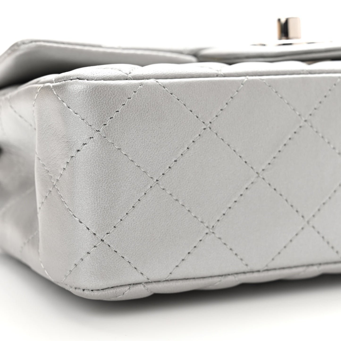 Metallic Lambskin Quilted Mini Rectangular Flap Silver