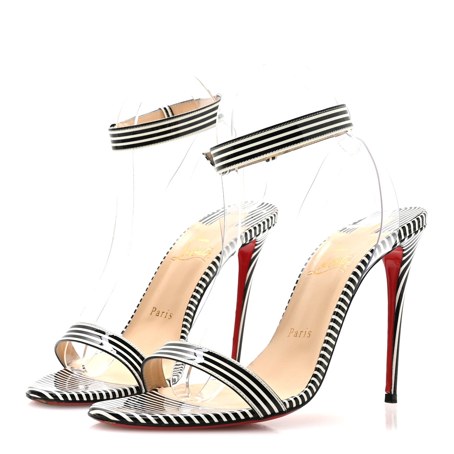 Christian Louboutin Patent PVC Striped Illusion Jonatina 100 Sandals 39 Black White 4 of 7