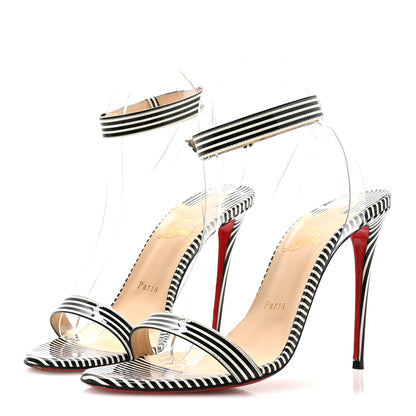 Christian Louboutin Patent PVC Striped Illusion Jonatina 100 Sandals 39 Black White 4 of 7