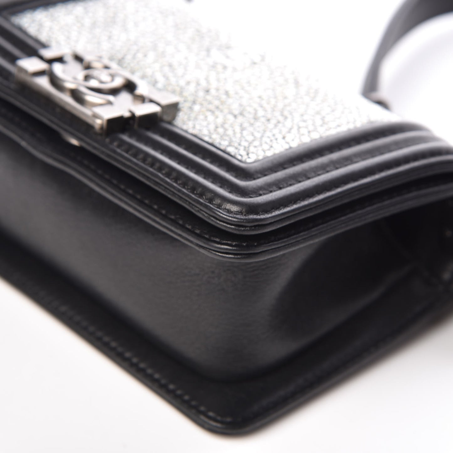 Galuchat Stingray Mini Boy Flap Black Silver