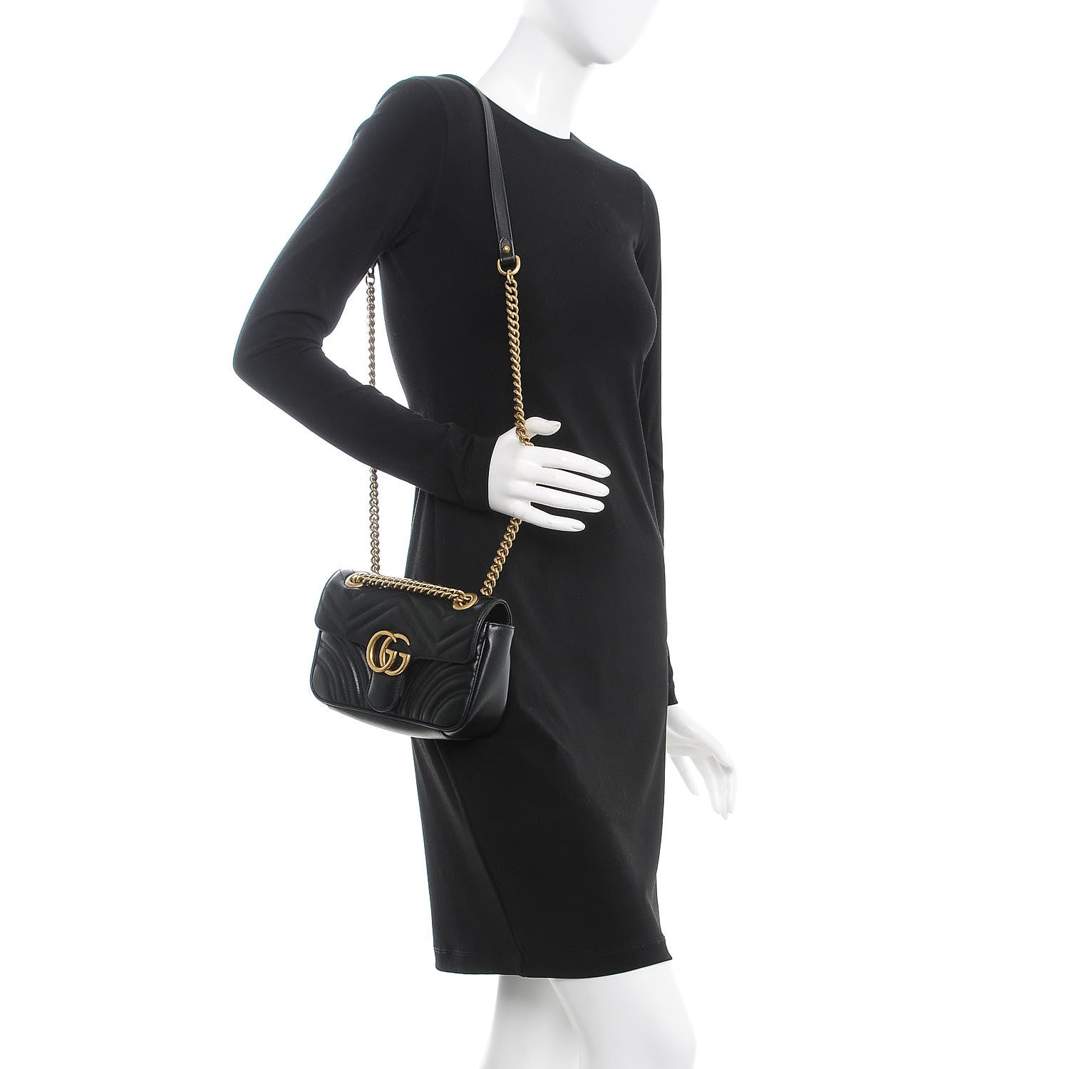 Gucci Calfskin Matelasse Mini GG Marmont Shoulder Bag Black 2 of 8