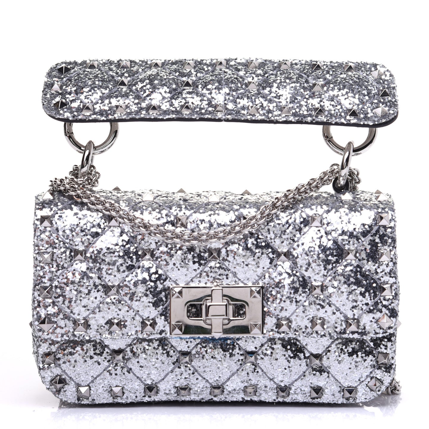 Glitter Mini Rockstud Spike Shoulder Bag Silver