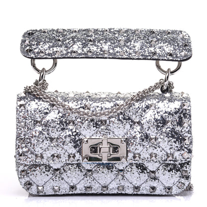 Valentino Garavani Glitter Mini Rockstud Spike Shoulder Bag Silver 1 of 13