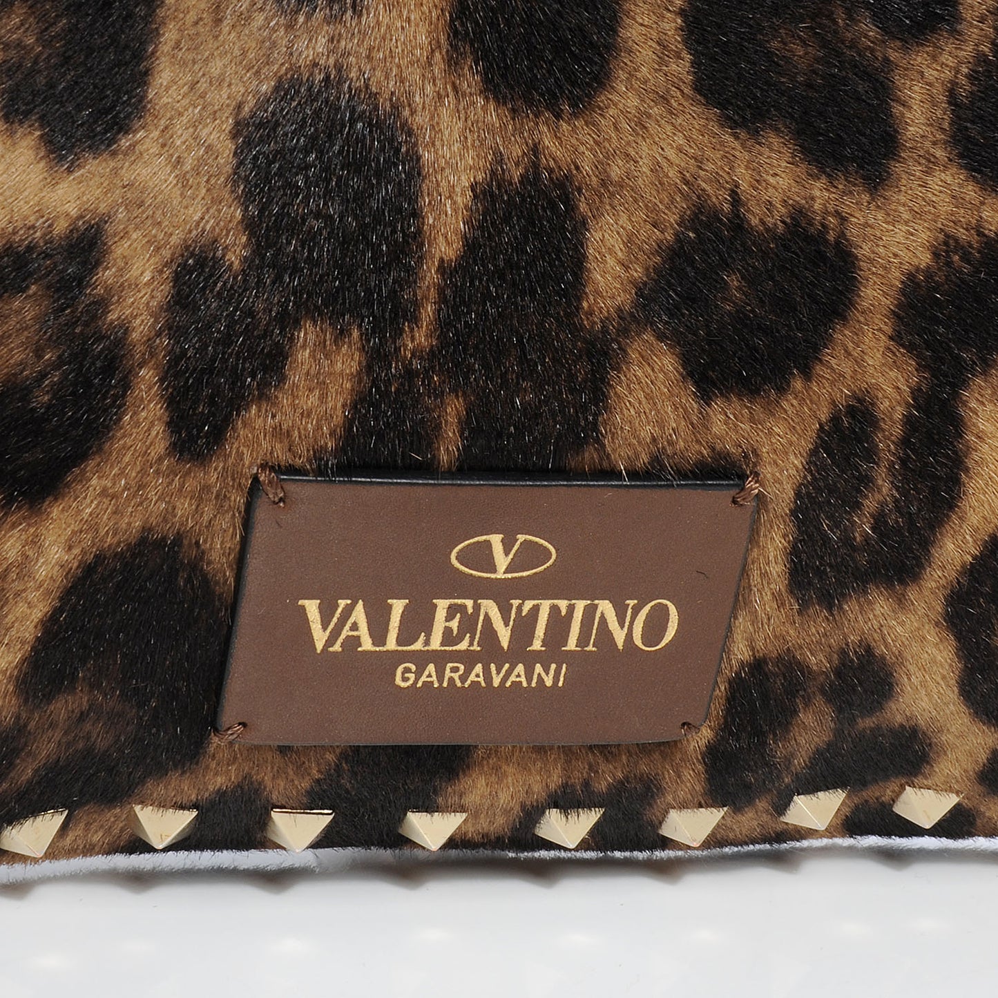 Calf Hair Leopard Print Rockstud Zip Wristlet Pouch Leopard