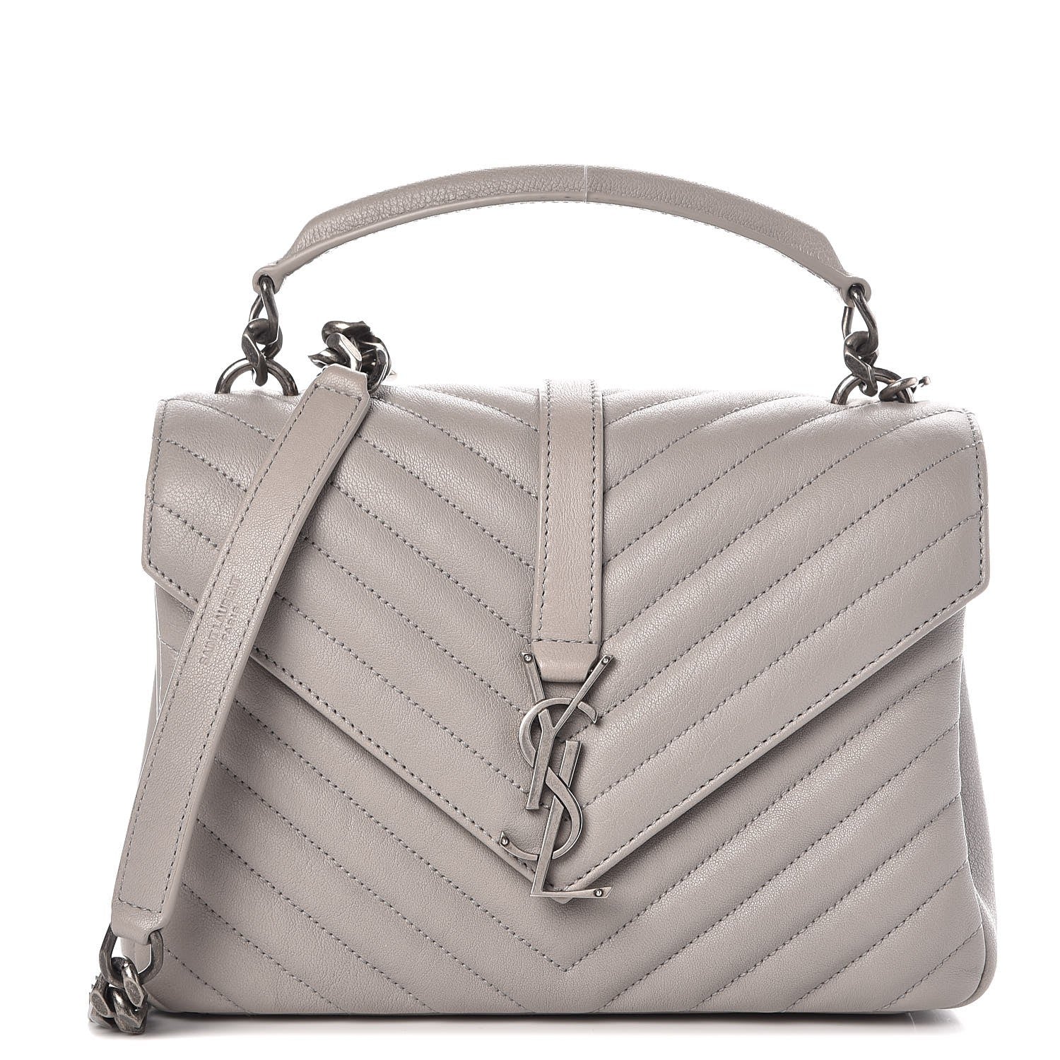 Saint Laurent Sheepskin Matelasse Monogram Medium College Bag Light Grey 1 of 10